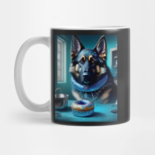 Fierce German Shepherd takes on sweet, sugary donut Mug